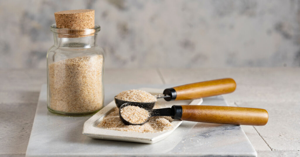 Close up of psyllium husk in a spoon