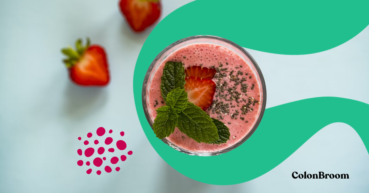 Gut-healthy pink strawberry smoothie on the table