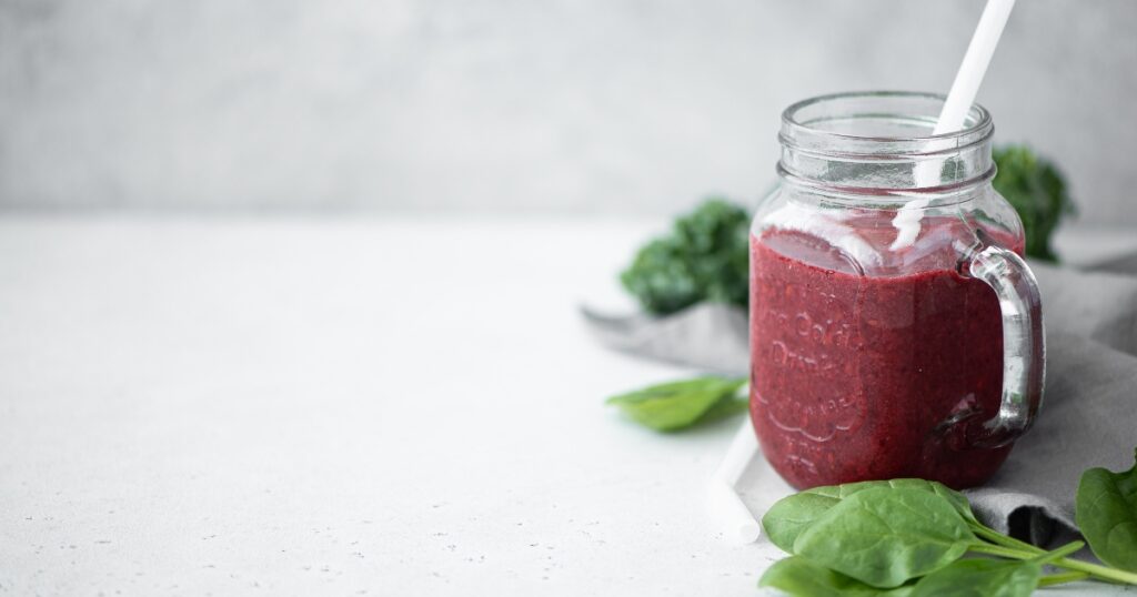 Berry smoothie with chia seeds in a glass