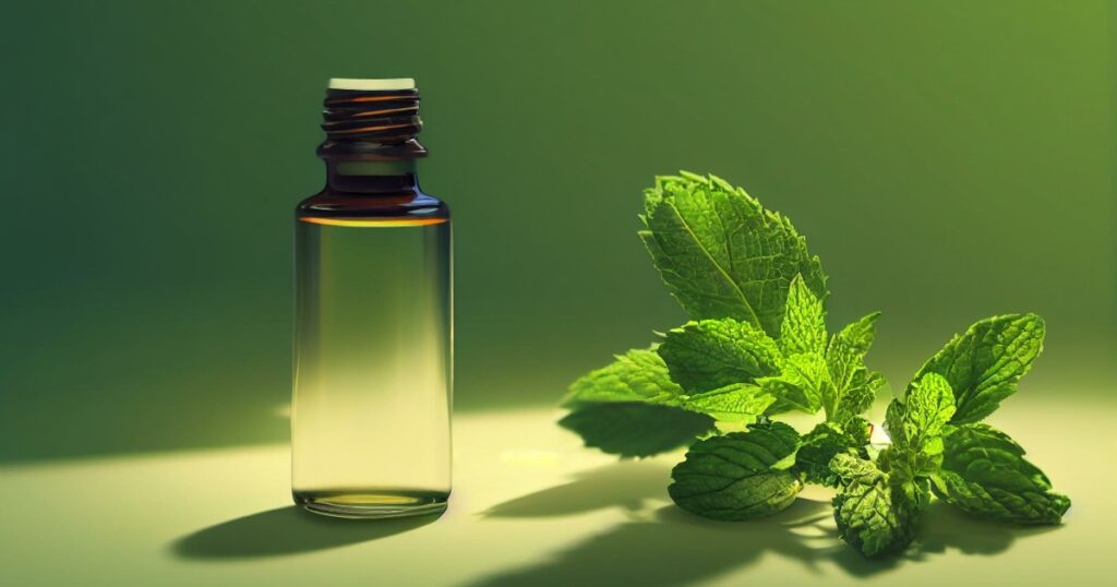 A close up of a jar of peppermint oil