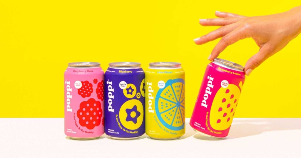 Bottle variety of Poppi probiotic soda drink