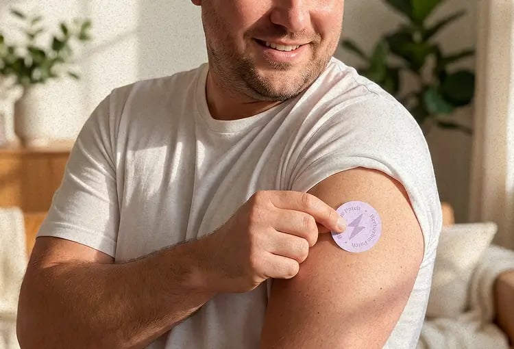 Man applying a ColonBroom Berberine Patch to his arm