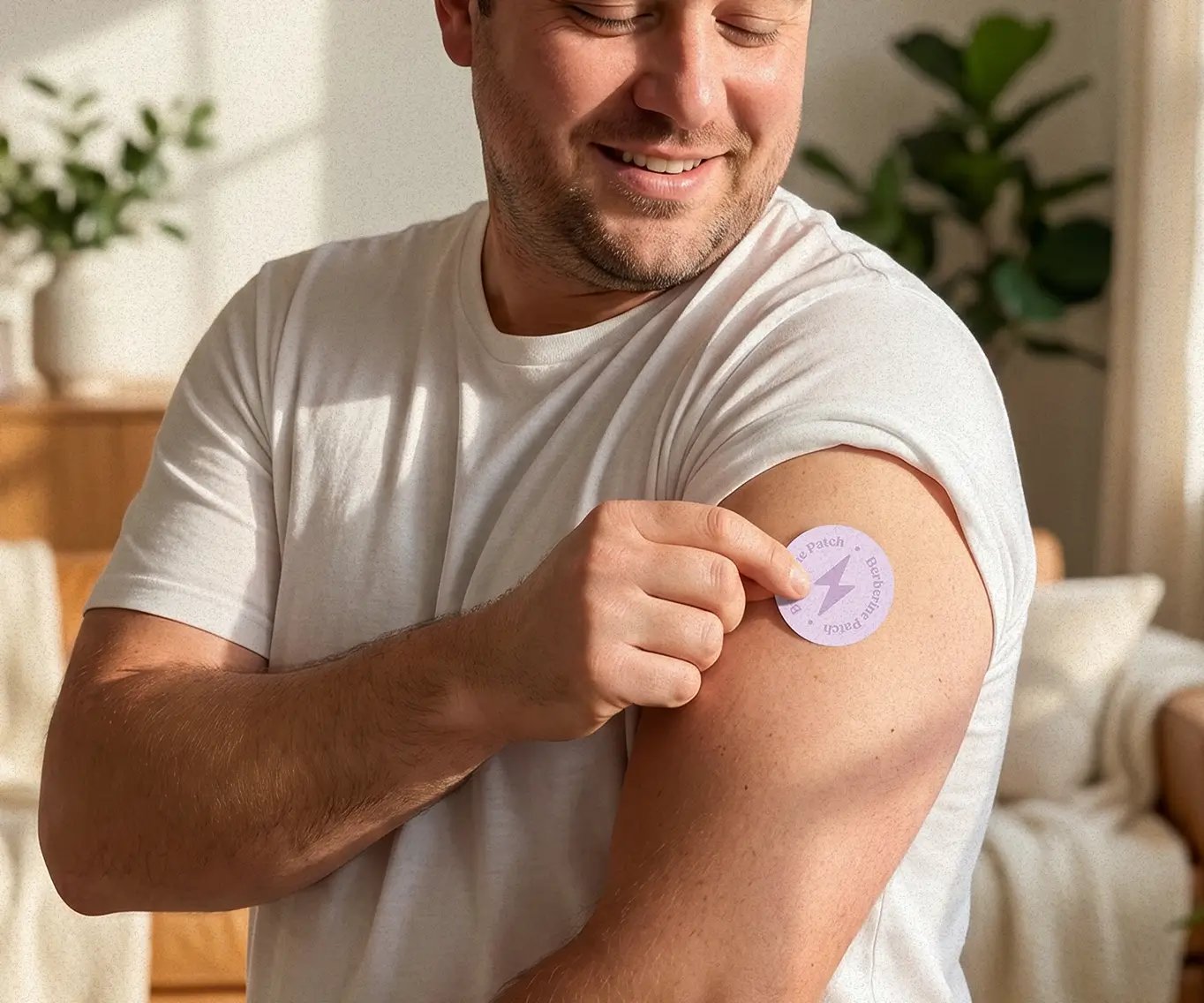 Man applying a ColonBroom Berberine Patch to his arm